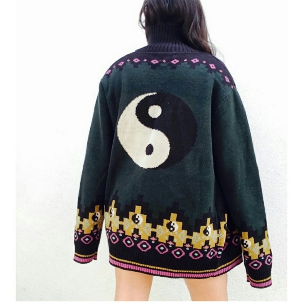 UO Yin Yang Graphic Long Sleeve Button Cardigan
